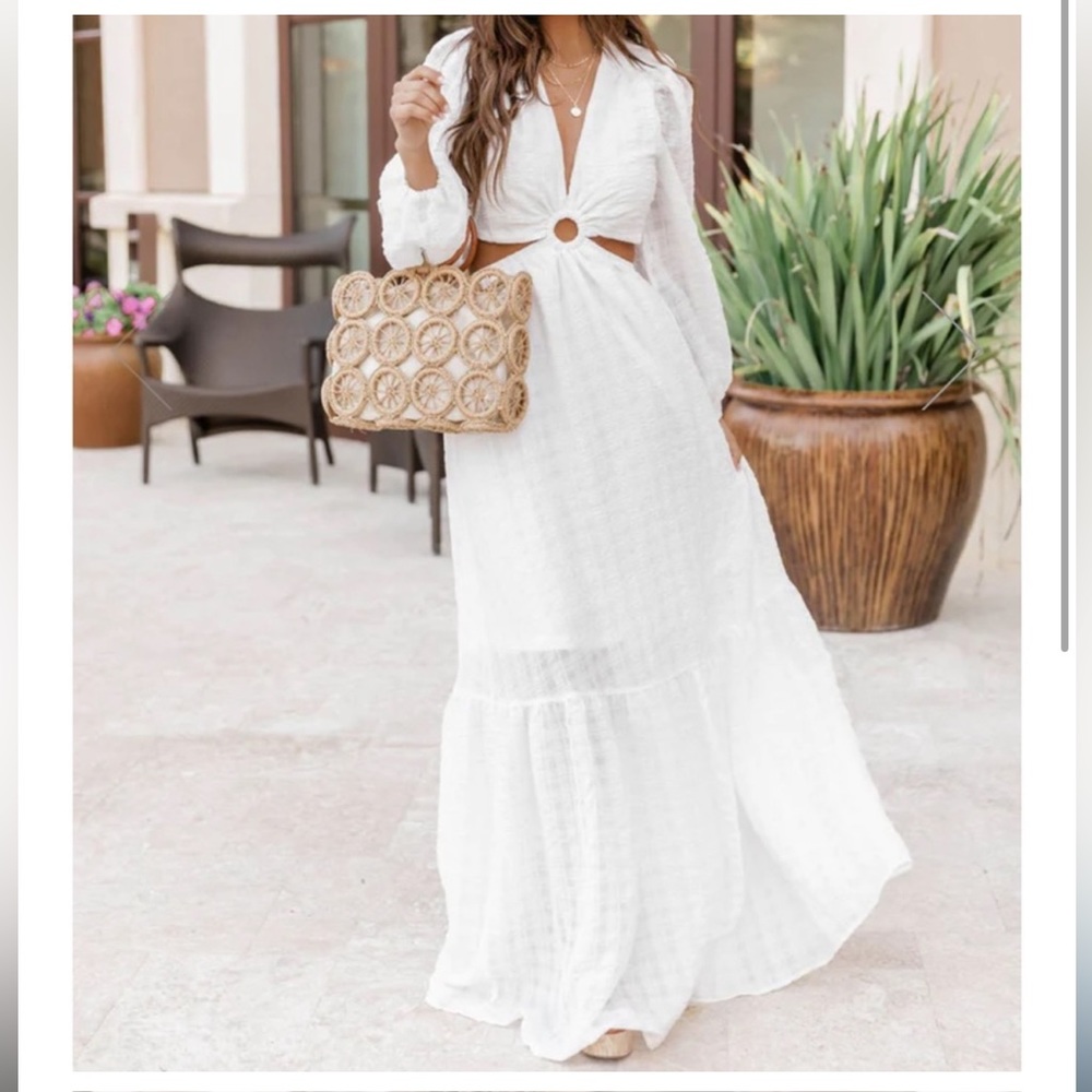 Pink Lily: All I Ever Asked White Ring Detail Maxi Dress - XL
